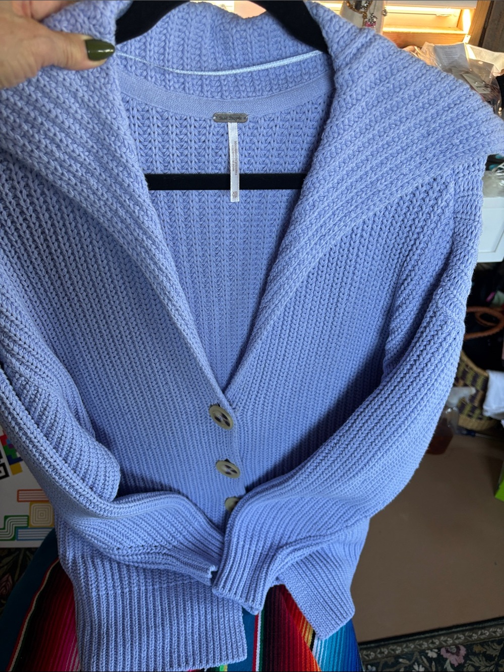 Free People Lavender Rib-Knit Button Cardigan